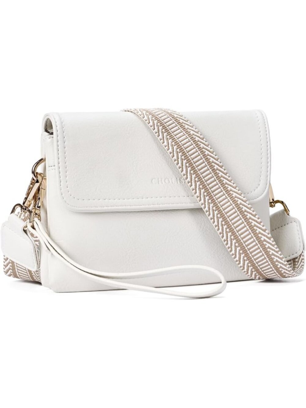 CHOLISS Women's White Leather Cell Phone Crossbody Bags with Adjustable Strap